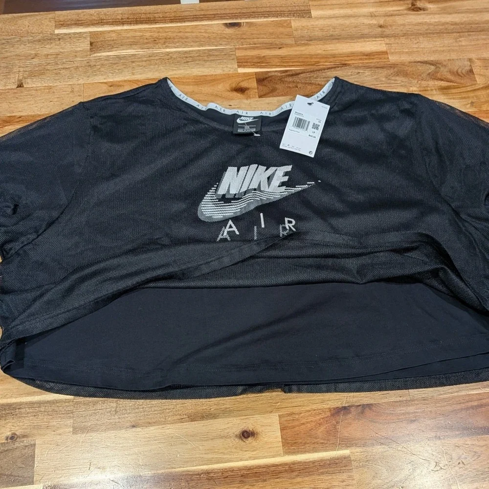 NWT Nike Womens Air Mesh Crop Top 3X Black White Logo Layered Tee Plus Sporty
